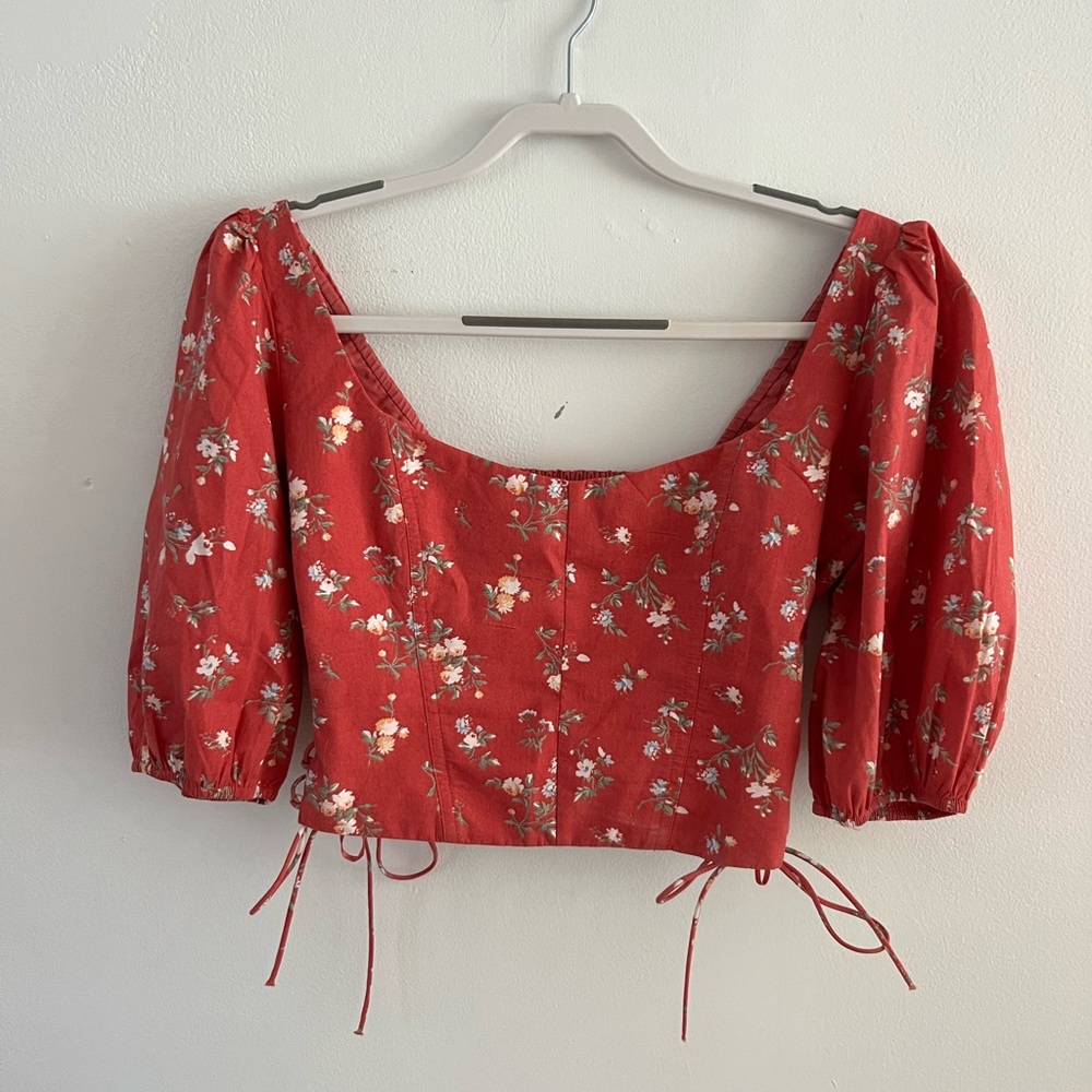 Abercrombie & Fitch Lace Up Poplin Corset Scoop Neck Top - Size M